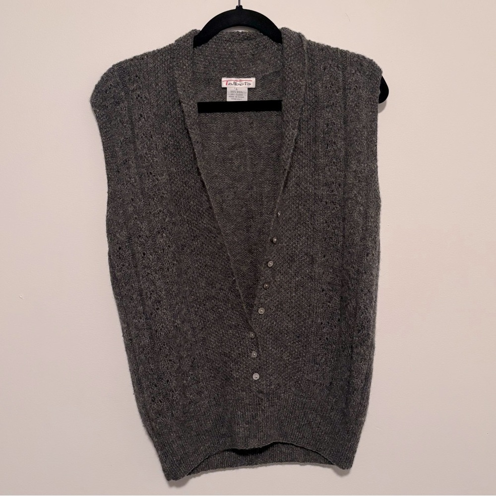 Vintage Talbots 100% Wool Charcoal Knit Button-Up Sweater Vest